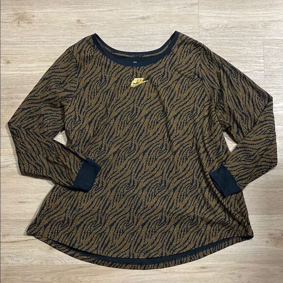 Nike Tee Long Sleeve 3X Gold Print Black Star Animal Print Cotton Oversized - Picture 9 of 15